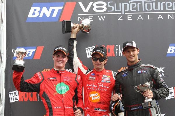  Greg Murphy on the podium for his round one win at Hampton Downs.